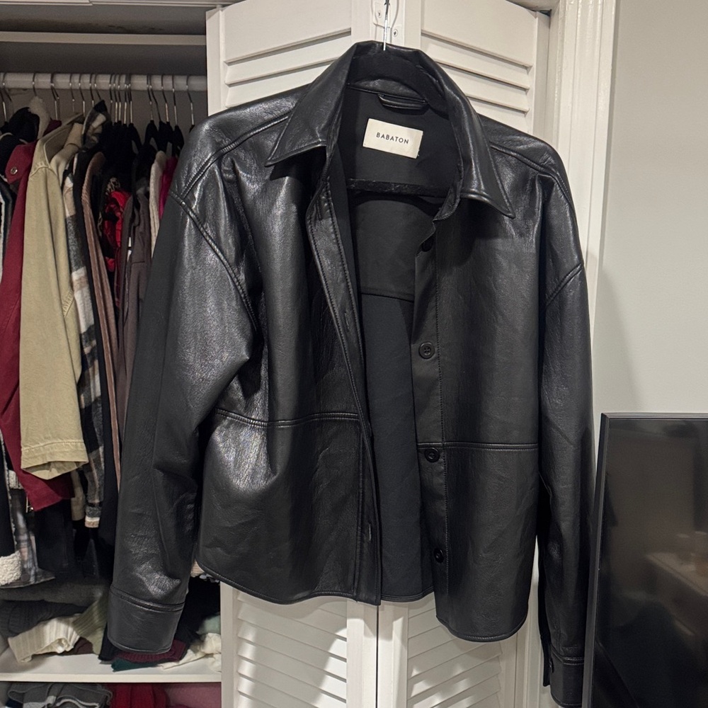Aritiza Babaton Black Leather Button-Front Jacket